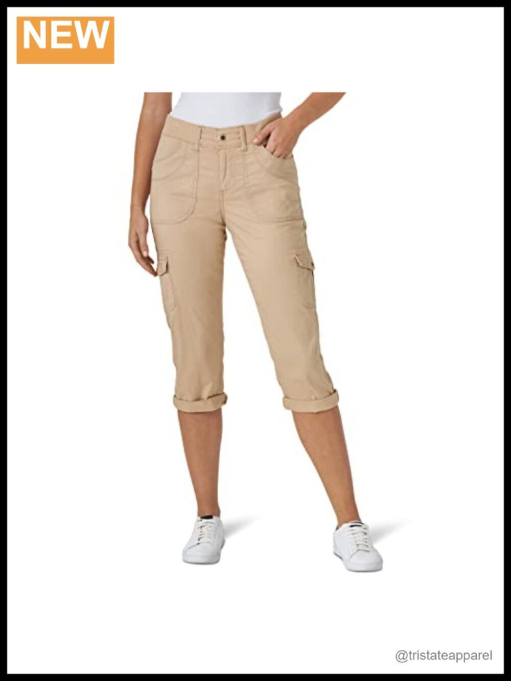 Women's Relaxed Fit Stretch Twill Cargo Capri Pants Knit Waist Roll Hem